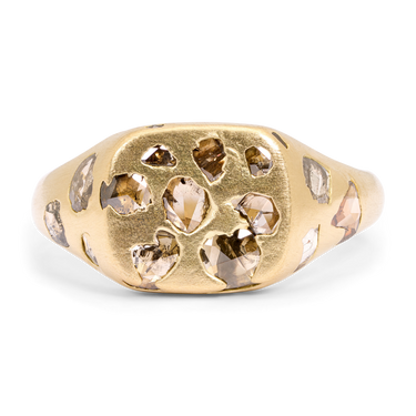 Cognac Diamond Peek-a-Boo Square Signet Ring - Size 5 - 12102